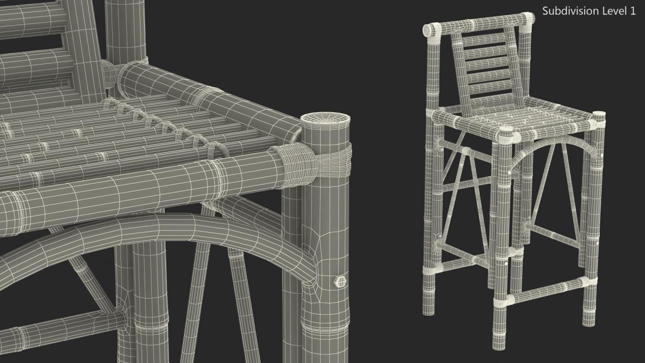 3D Bamboo Bar Stool Square model