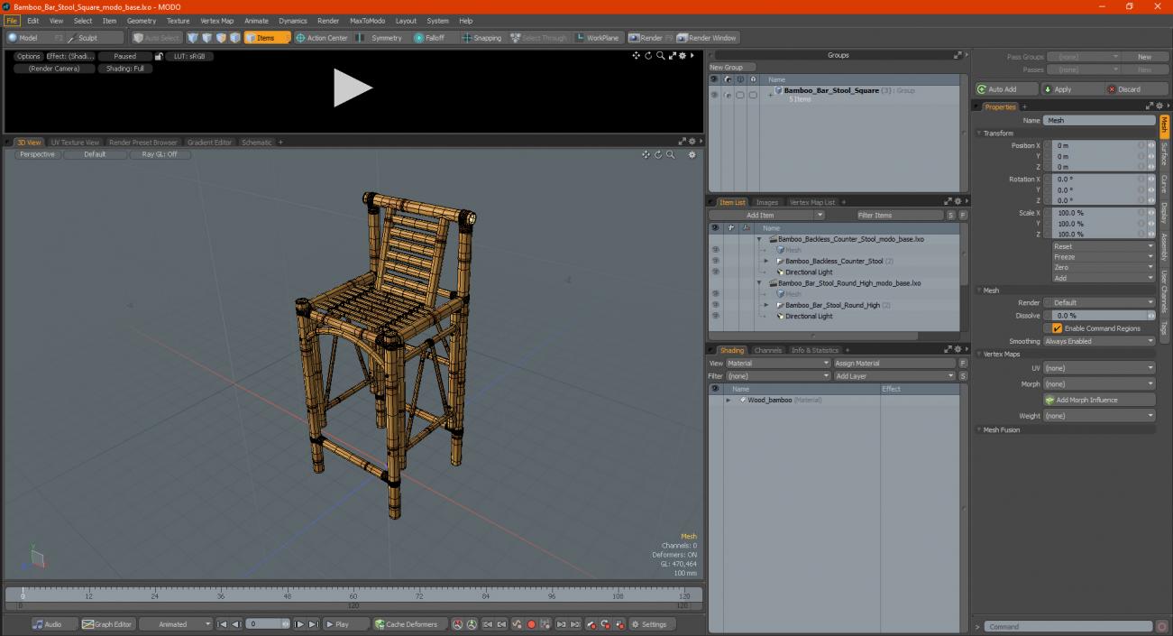 3D Bamboo Bar Stool Square model