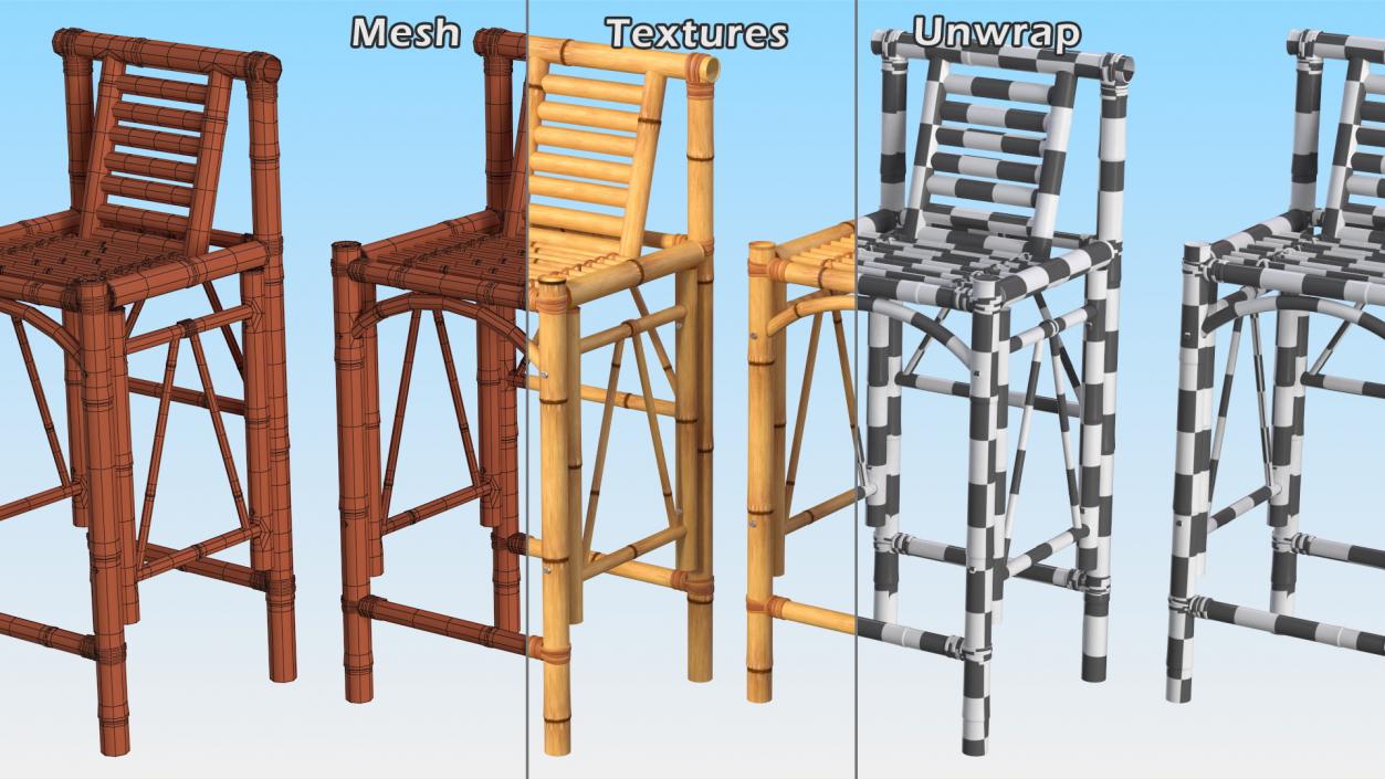 3D Bamboo Bar Stool Square model