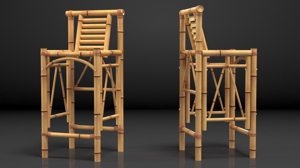 3D Bamboo Bar Stool Square model