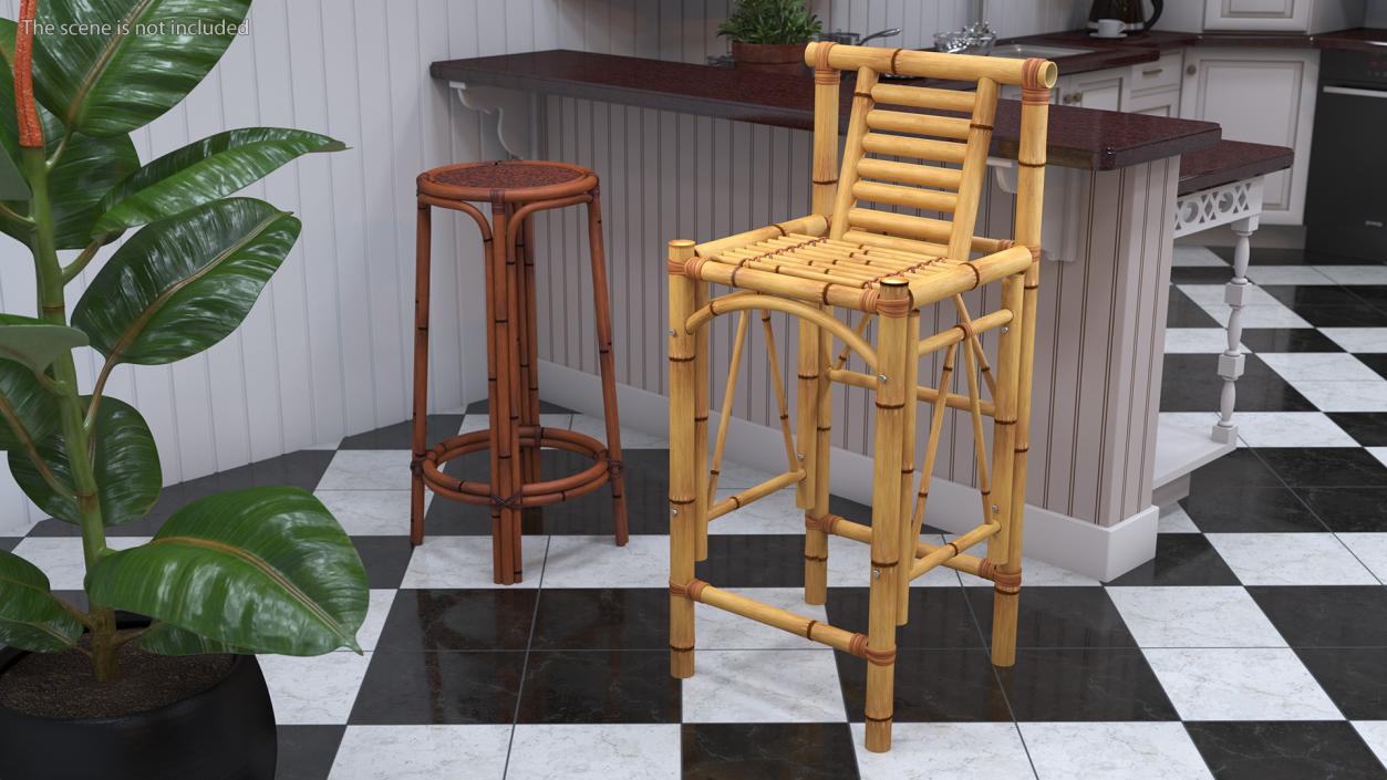 3D Bamboo Bar Stool Square model