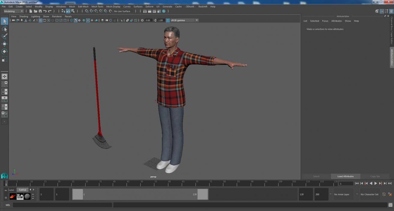 3D Asian Older Man Homewear with Rake T-Pose