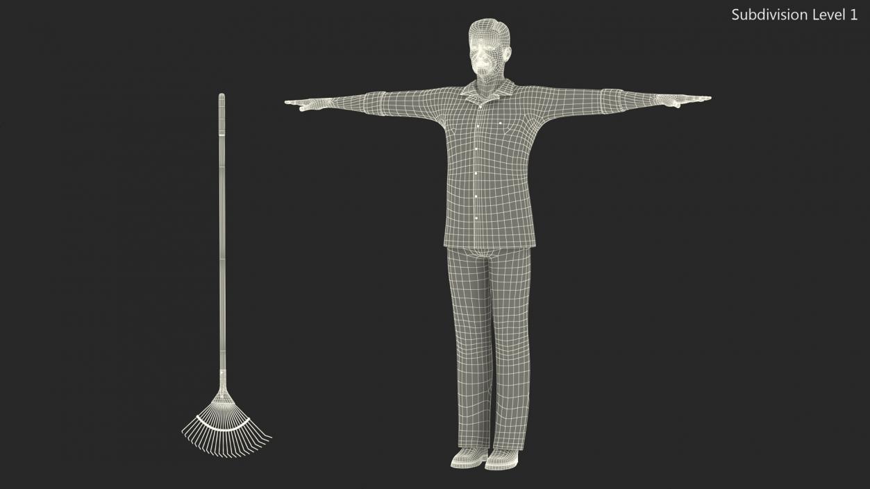 3D Asian Older Man Homewear with Rake T-Pose