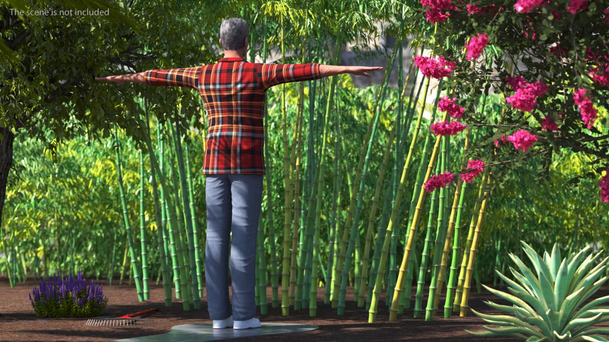 3D Asian Older Man Homewear with Rake T-Pose