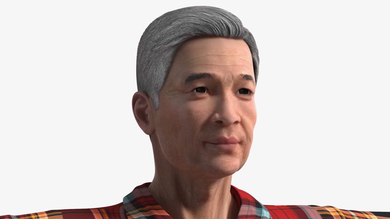 3D Asian Older Man Homewear with Rake T-Pose