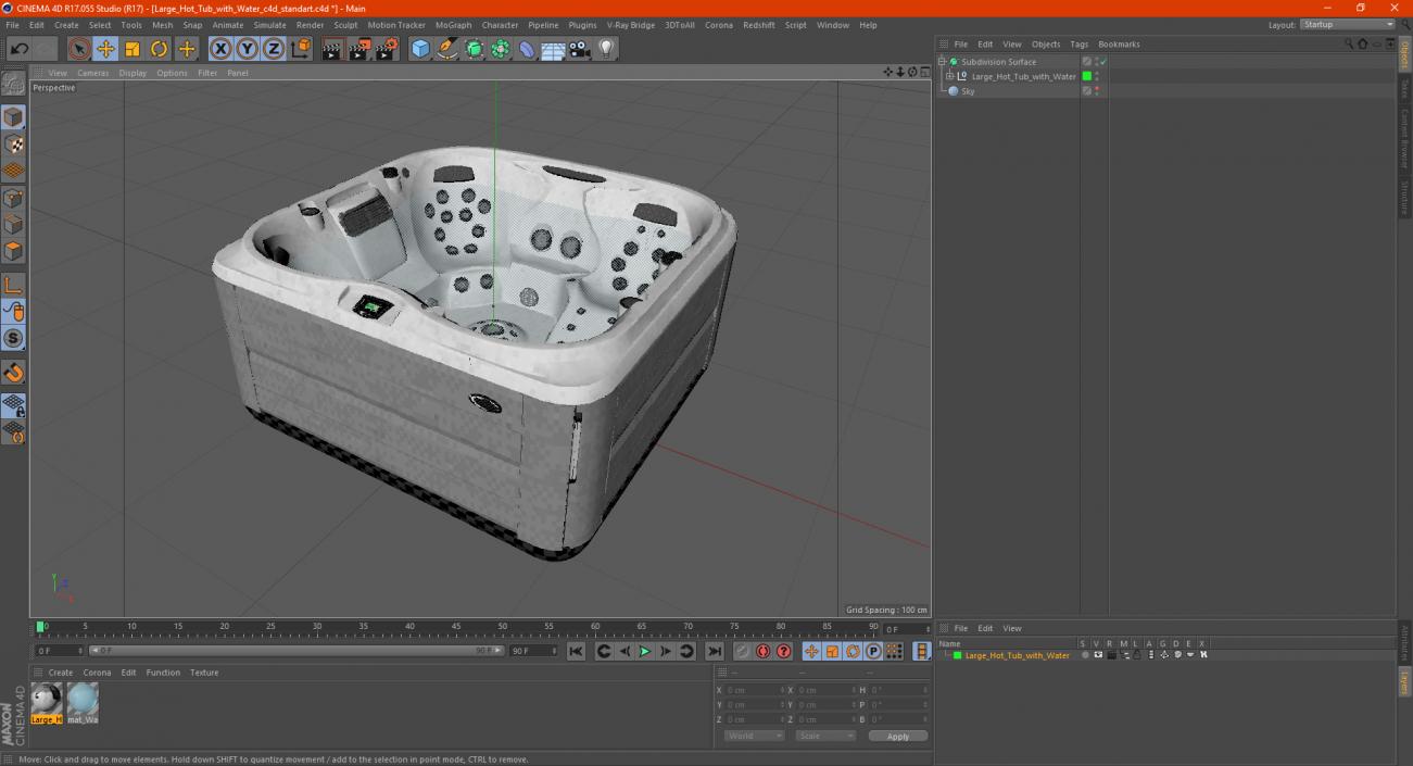 Large Hot Tub with Water 3D model