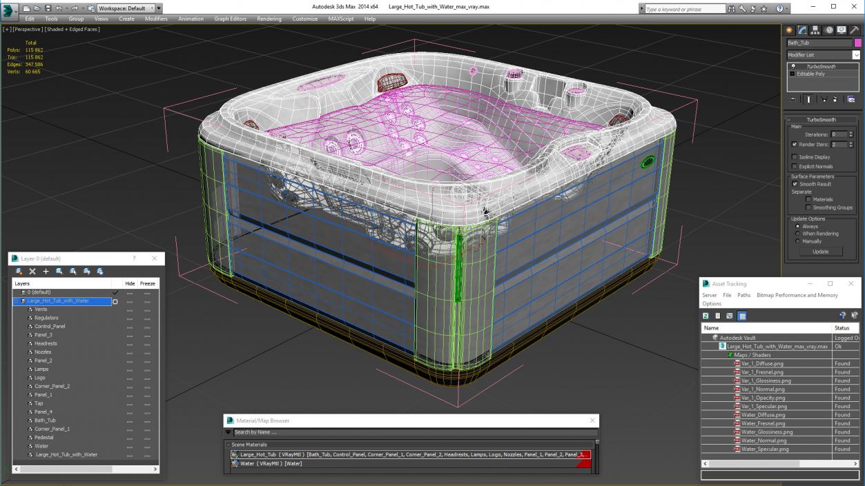 Large Hot Tub with Water 3D model