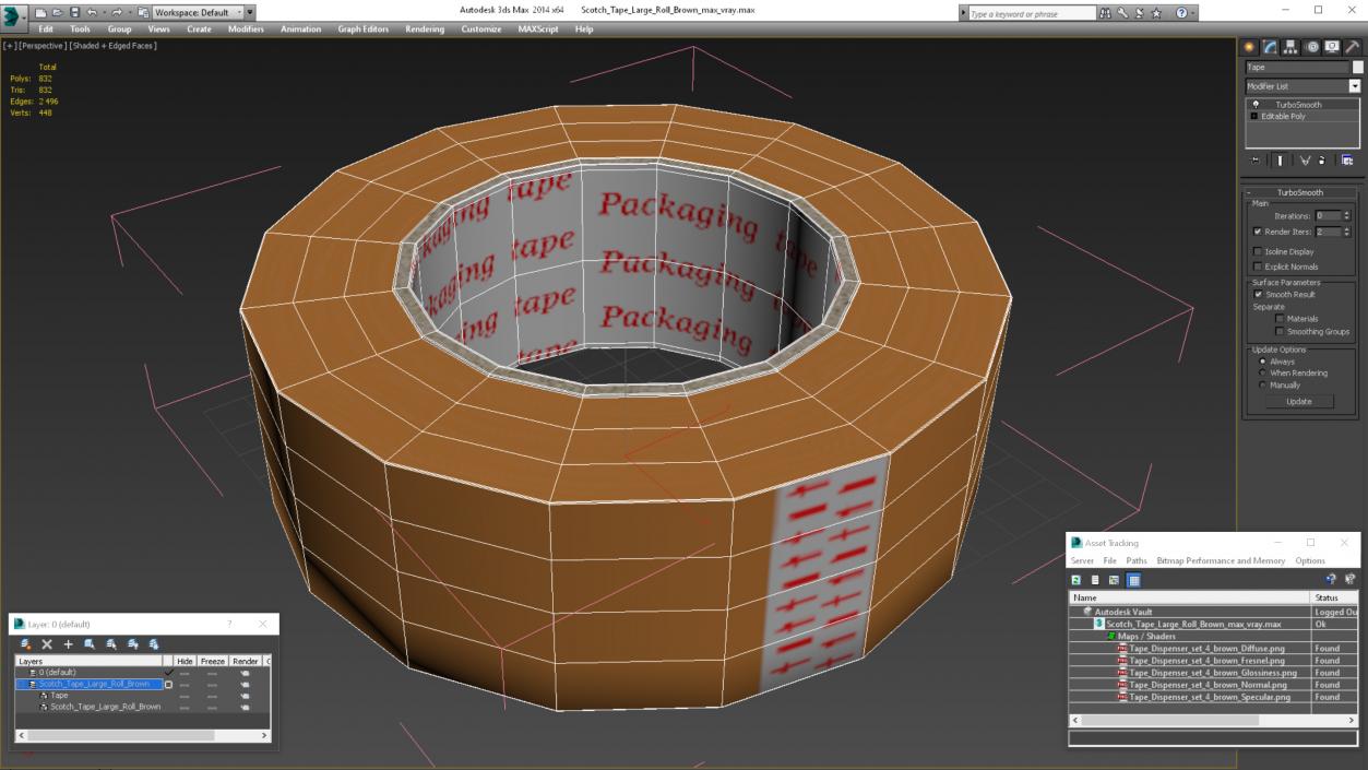 3D Scotch Tape Large Roll Brown model