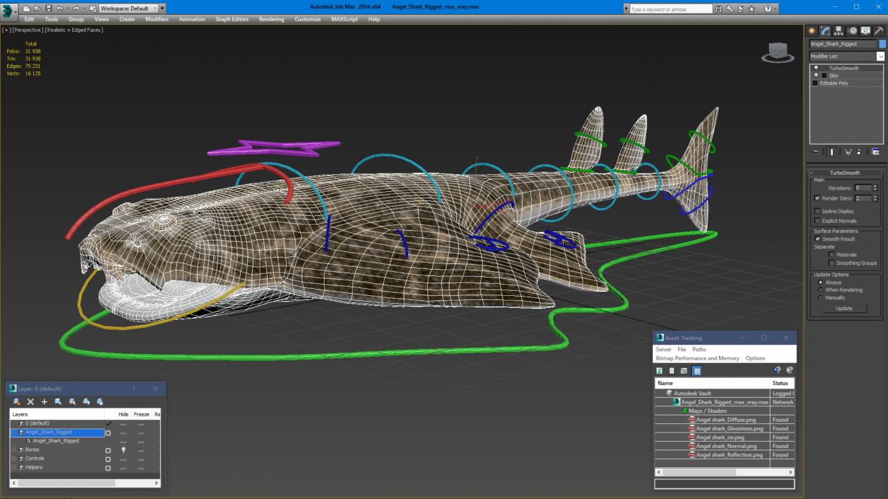 Angel Shark Rigged for Maya 3D