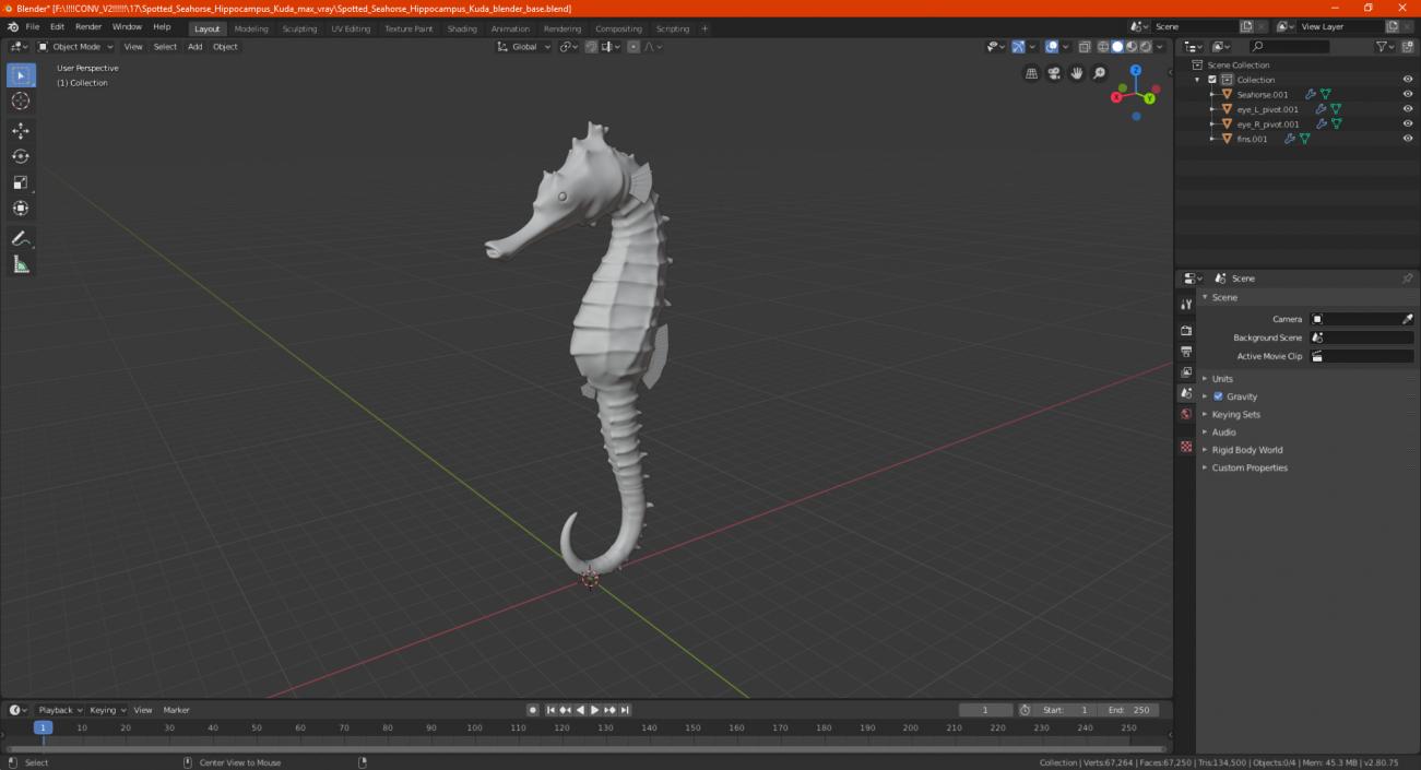 Slender Seahorse Hippocampus Reidi 3D model