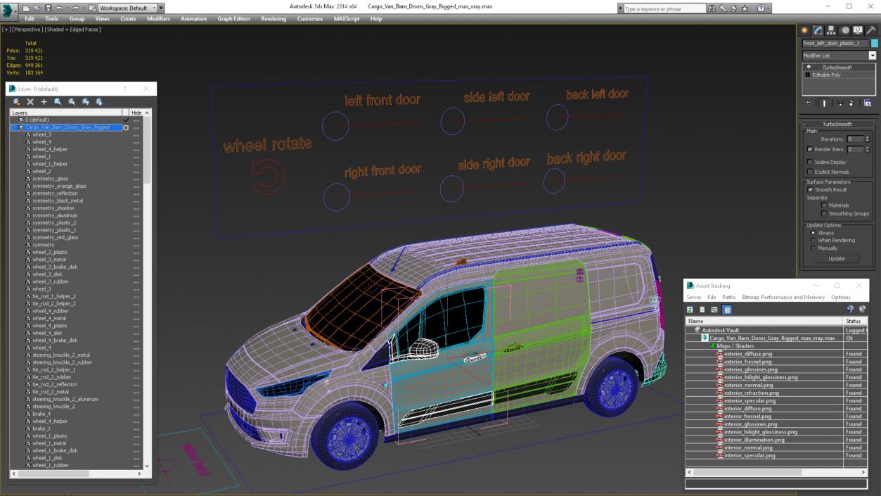 Cargo Van Barn Doors Gray Rigged 3D