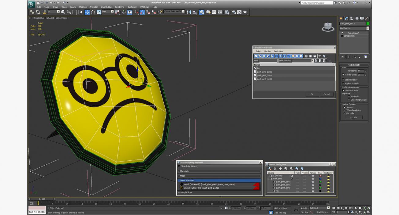 Discontent Face Pin 3D model