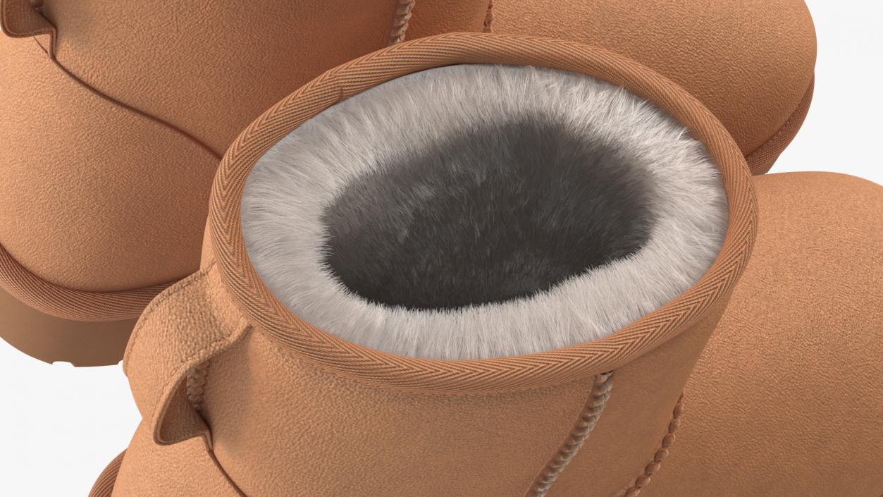 3D Womens Mini Leather Sheepskin Boots Fur Chestnut model