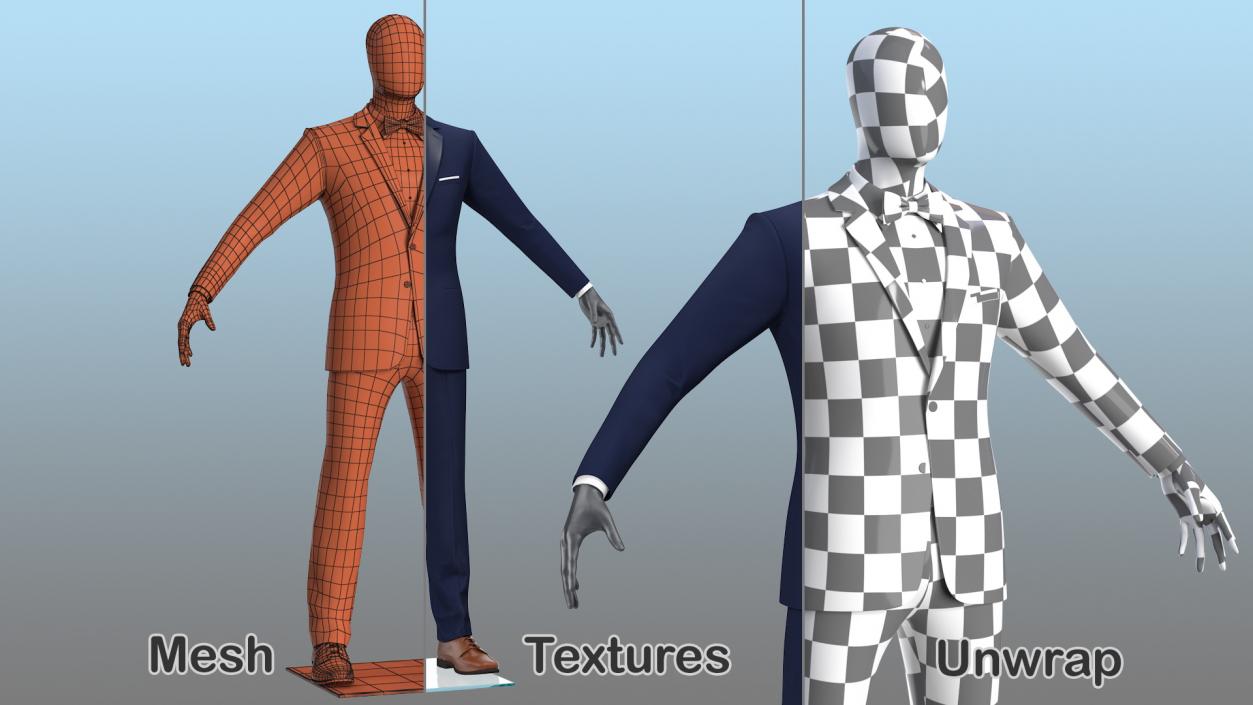 3D Blue Tuxedo Suit