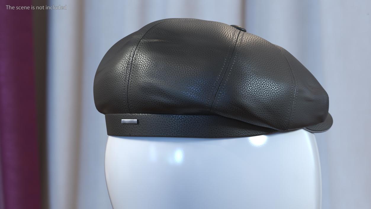 Leather Flat Cap Black 3D