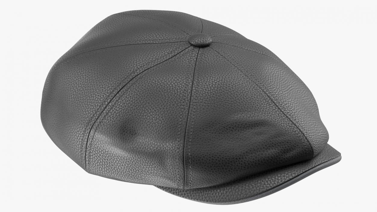 Leather Flat Cap Black 3D