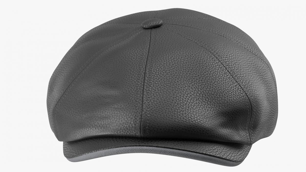 Leather Flat Cap Black 3D