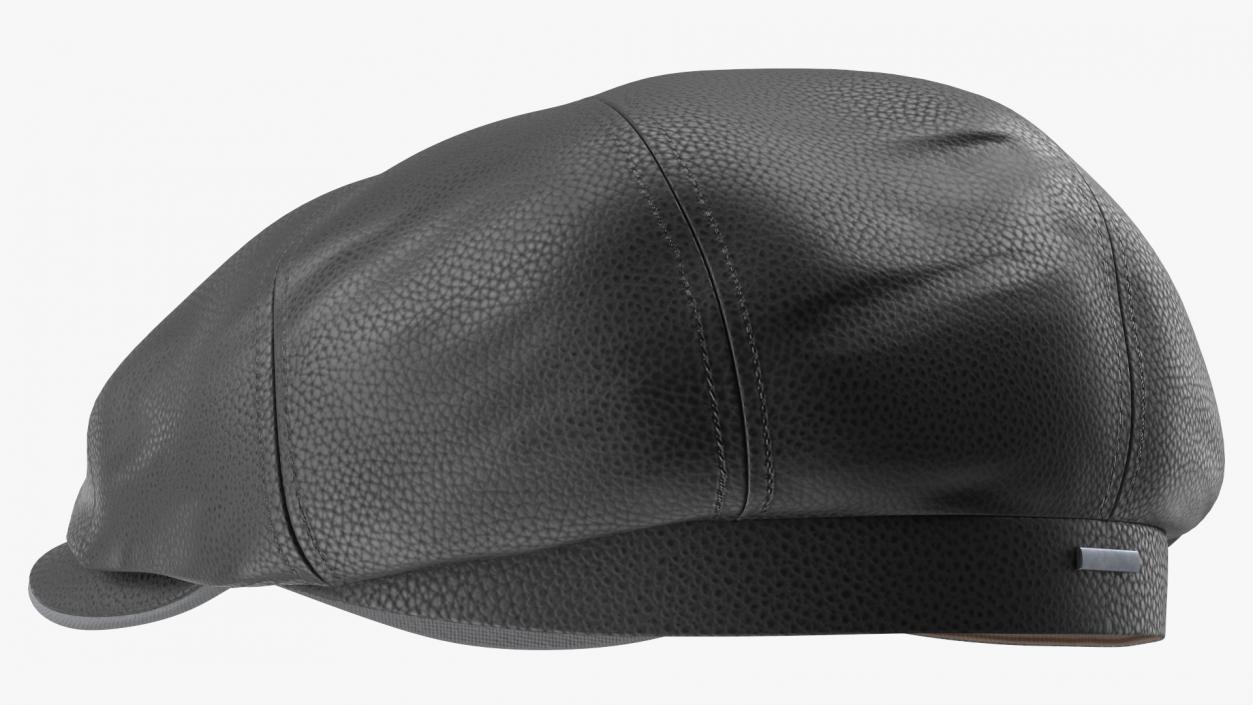 Leather Flat Cap Black 3D