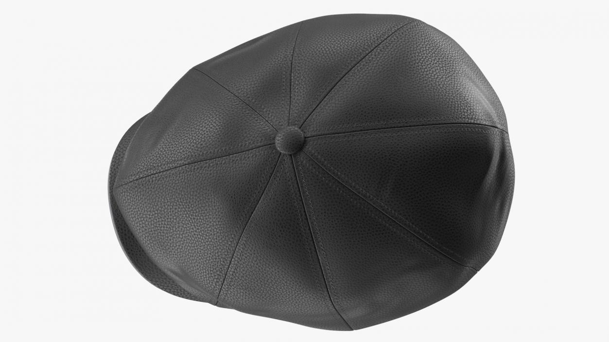 Leather Flat Cap Black 3D