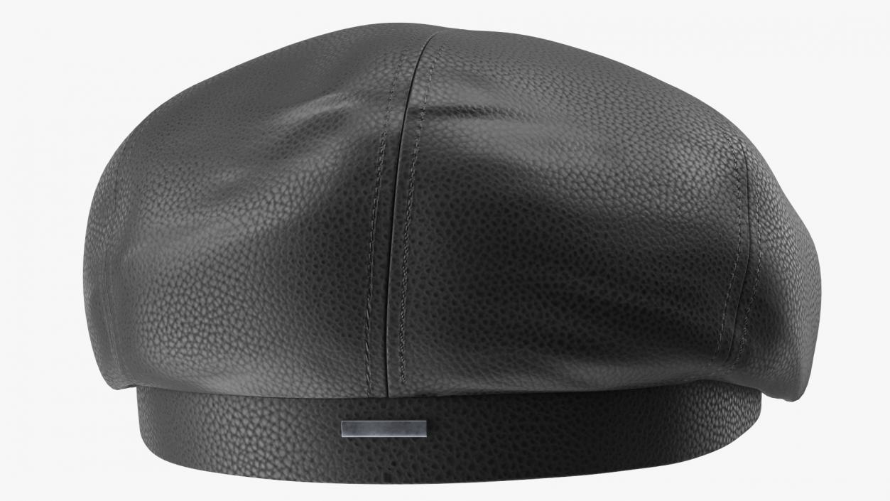 Leather Flat Cap Black 3D