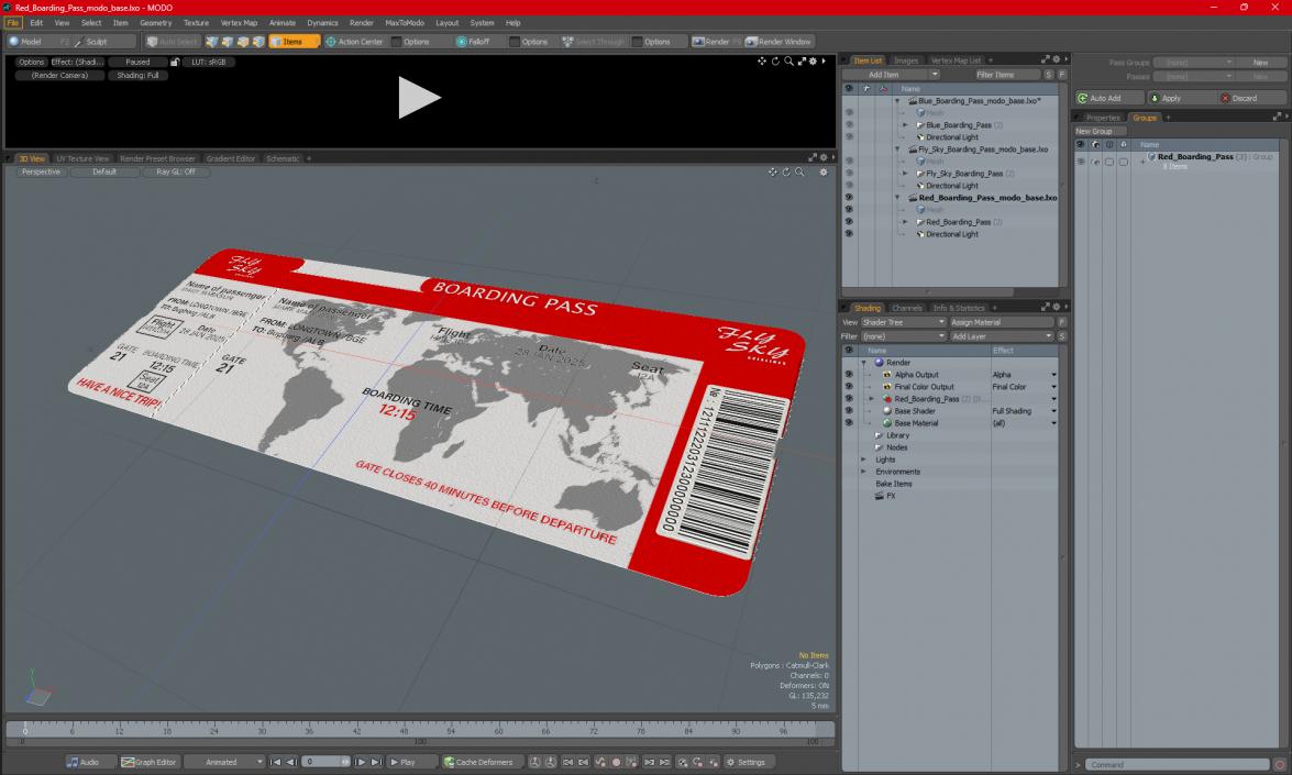 Red Boarding Pass 3D