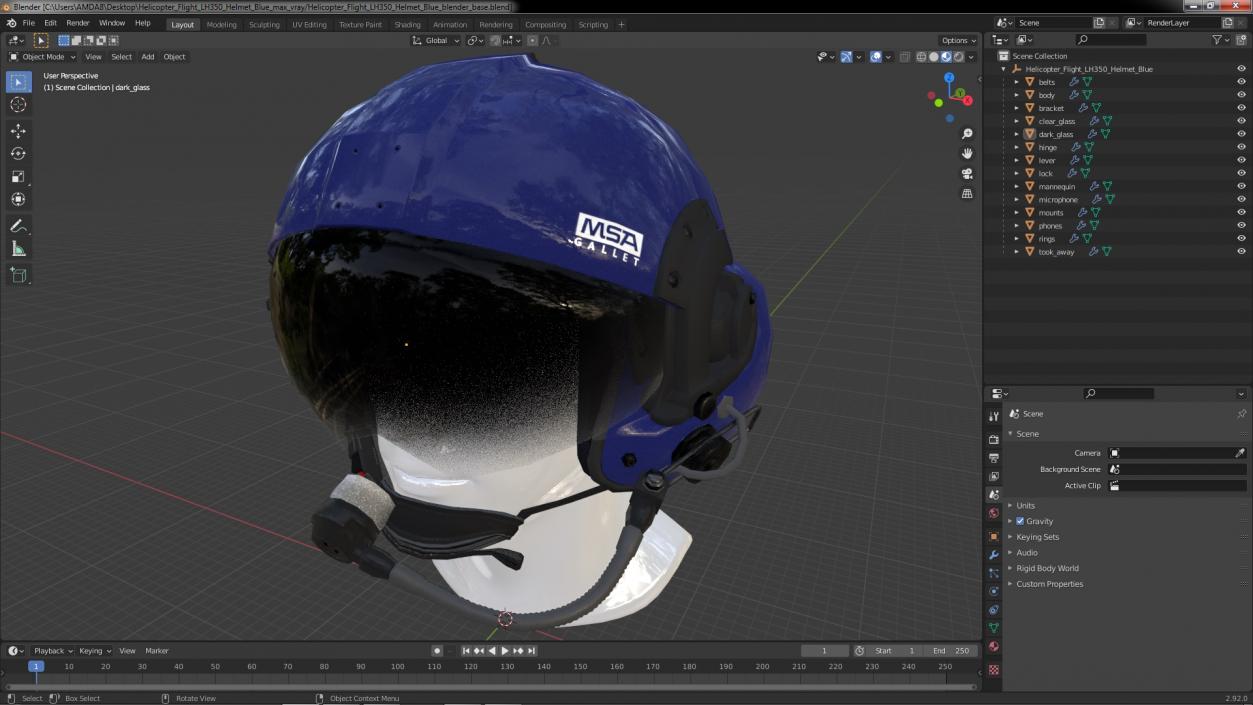 3D model Helicopter Flight LH350 Helmet Blue