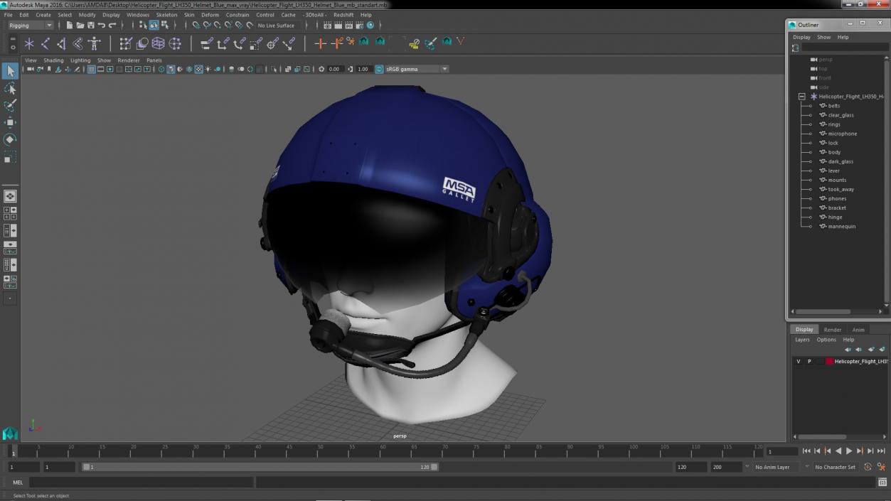 3D model Helicopter Flight LH350 Helmet Blue