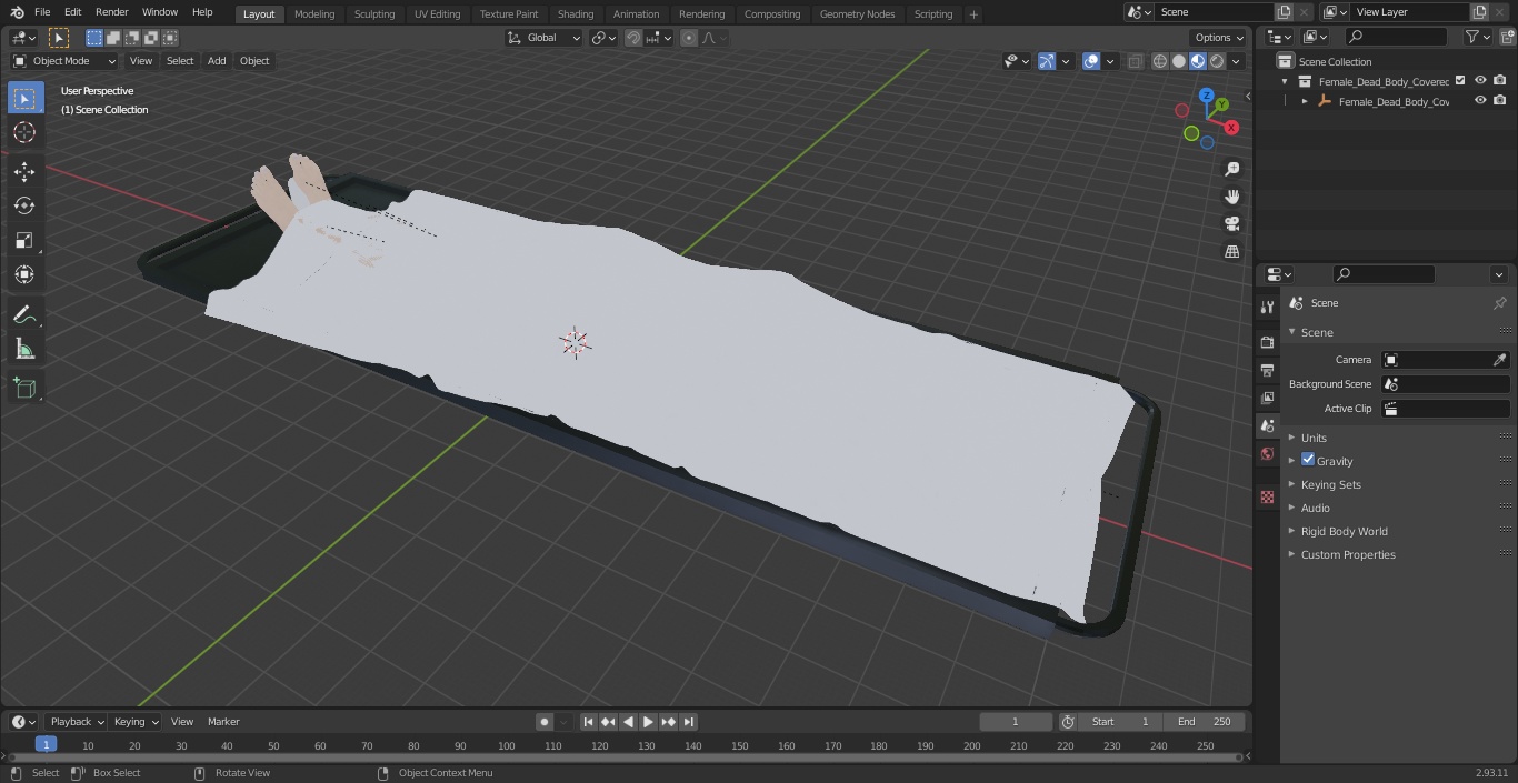 3D model Female Dead Body Covered with Cloth