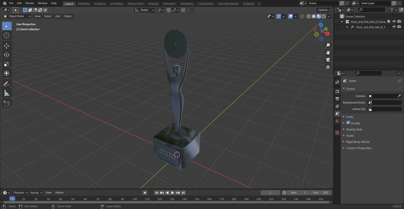 3D Rock and Roll Hall of Fame Trophy model