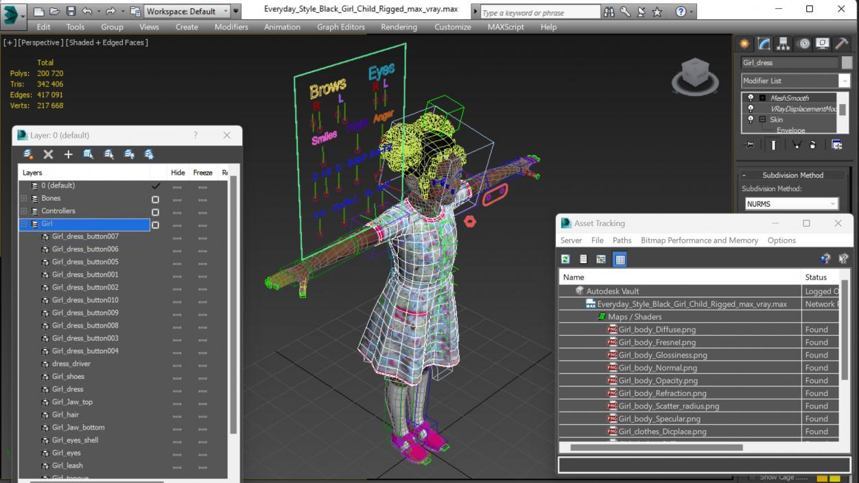 Everyday Style Black Girl Child Rigged for Cinema 4D 3D