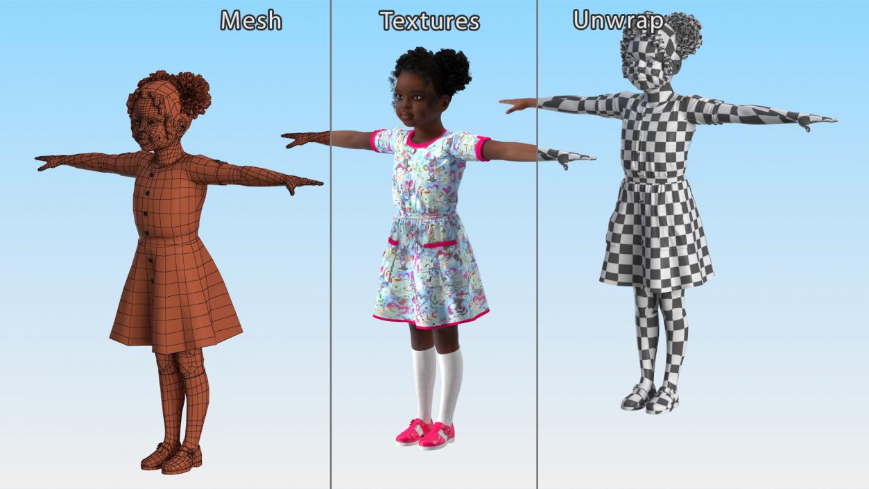 Everyday Style Black Girl Child Rigged for Cinema 4D 3D