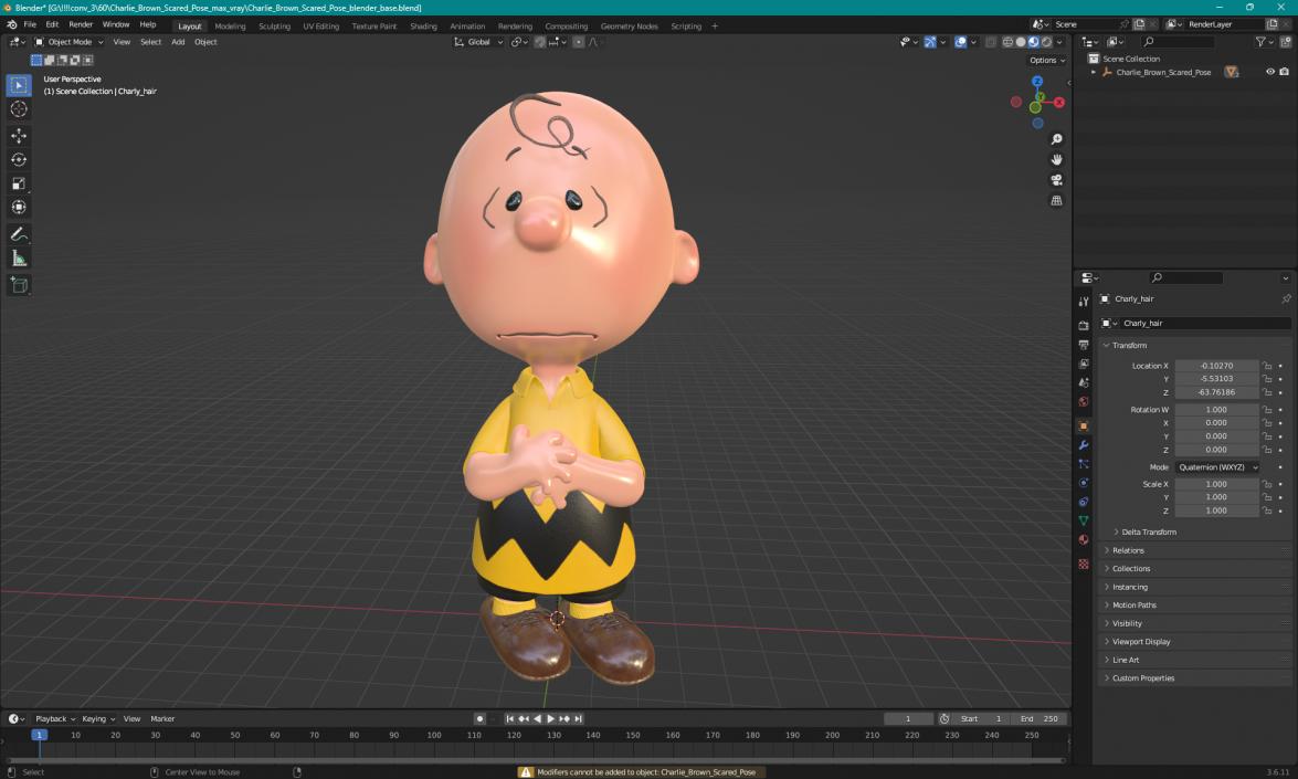 3D model Charlie Brown Scared Pose