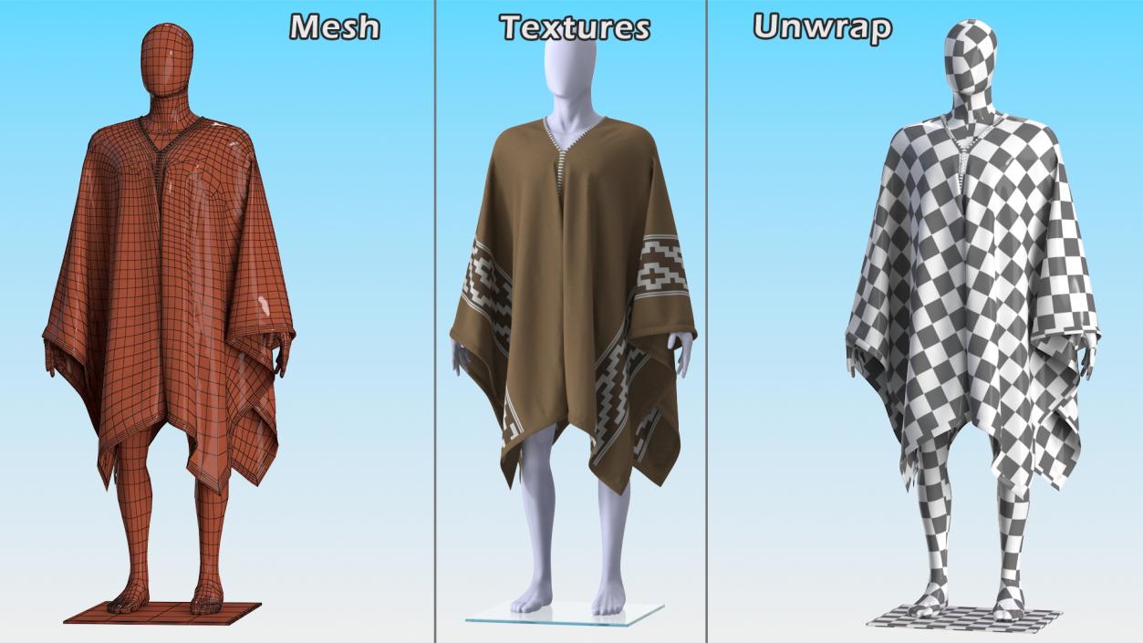 Decorated Poncho on Mannequin 3D model