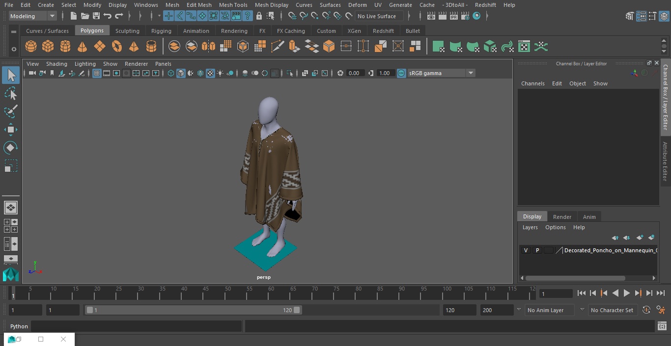 Decorated Poncho on Mannequin 3D model