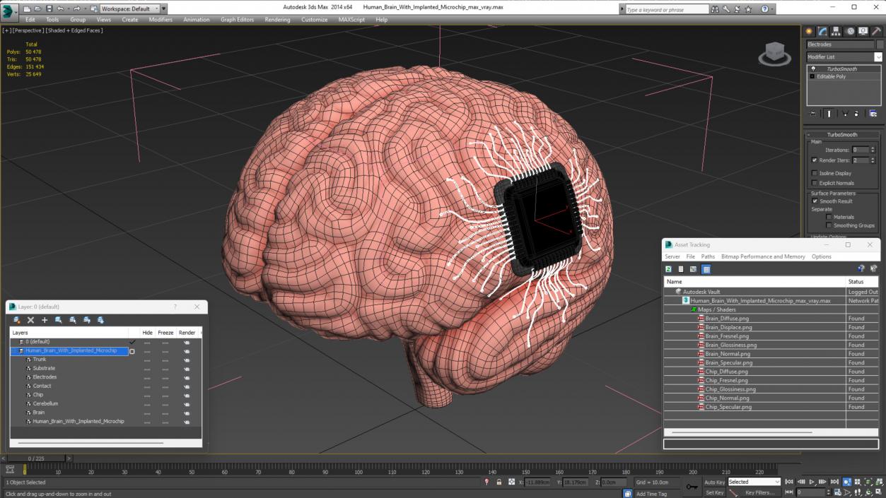 3D Human Brain With Implanted Microchip 2 model