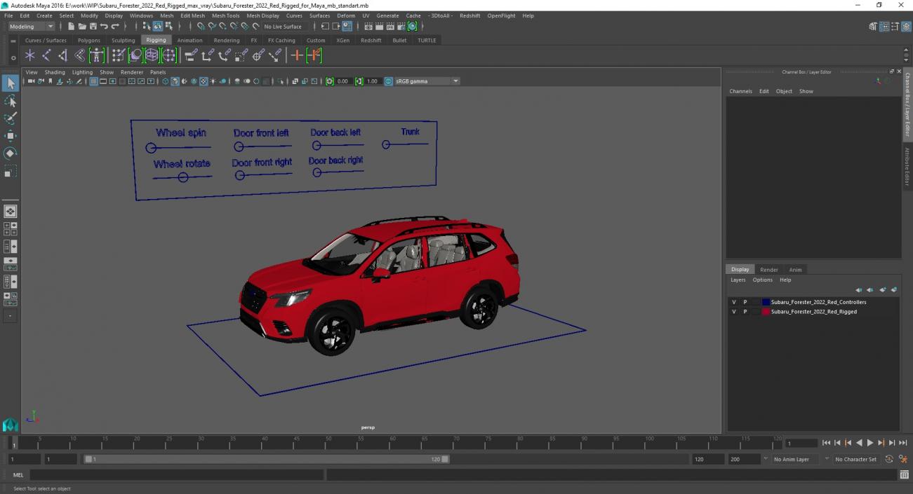 3D model Subaru Forester 2022 Red Rigged for Maya