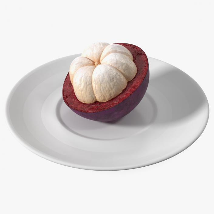 3D Half Peeled Tropical Mangosteen on White Plate