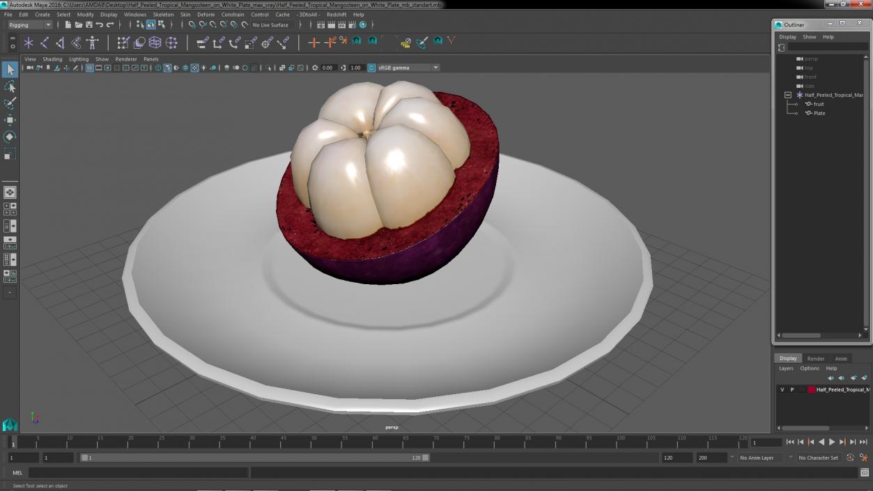 3D Half Peeled Tropical Mangosteen on White Plate