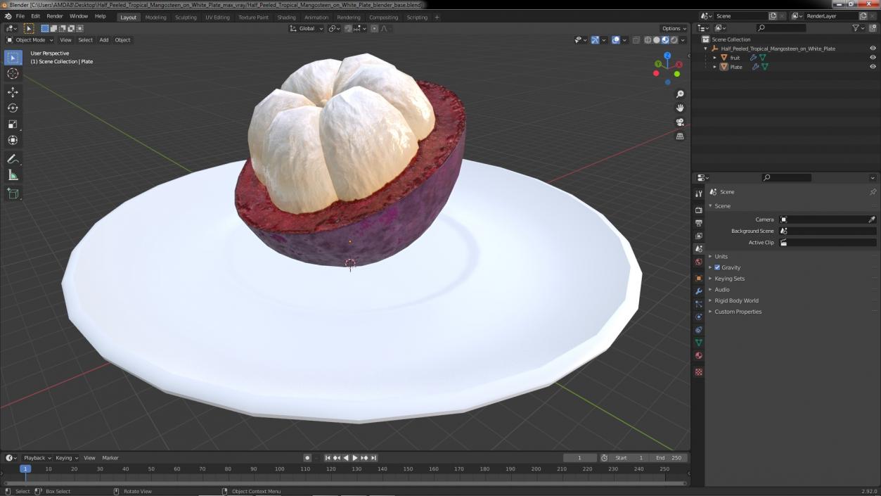 3D Half Peeled Tropical Mangosteen on White Plate