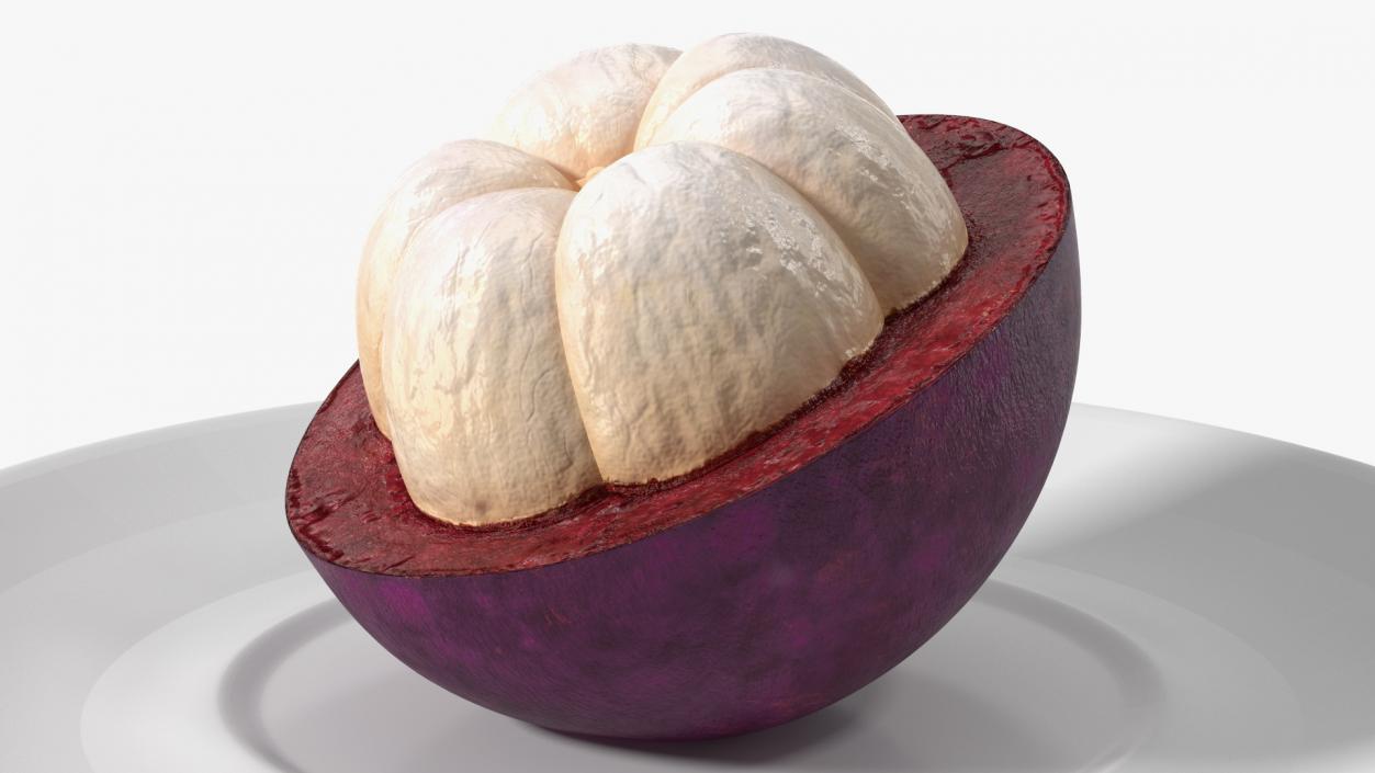 3D Half Peeled Tropical Mangosteen on White Plate