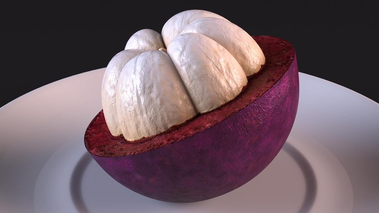 3D Half Peeled Tropical Mangosteen on White Plate