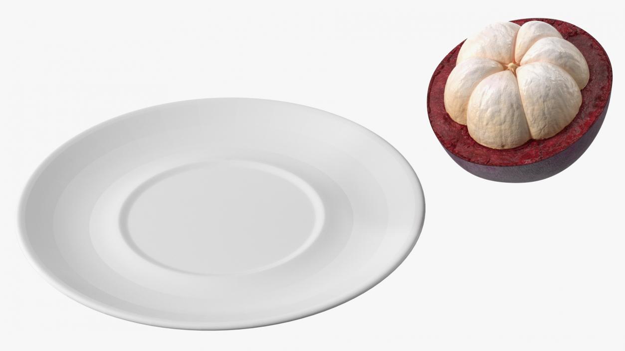 3D Half Peeled Tropical Mangosteen on White Plate