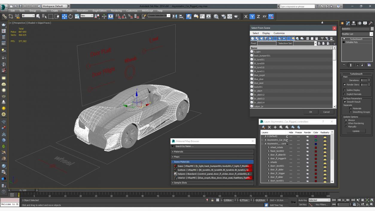 3D Asymmetric Car Rigged