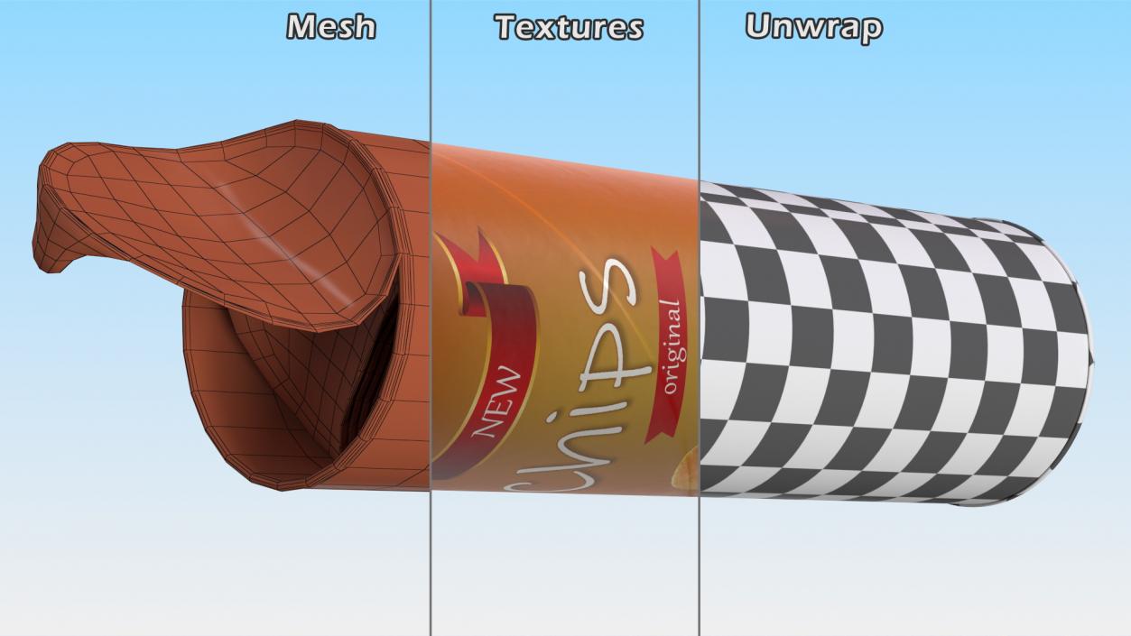 3D Open Potato Chips in Tube Package model