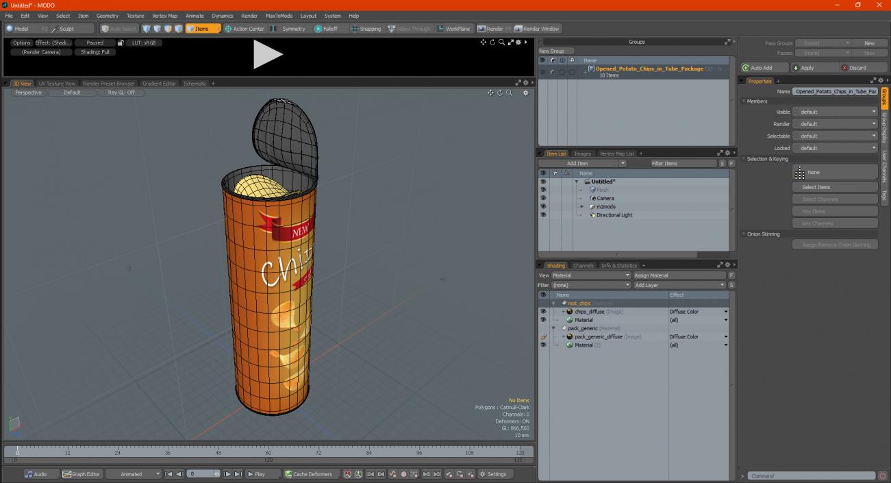 3D Open Potato Chips in Tube Package model