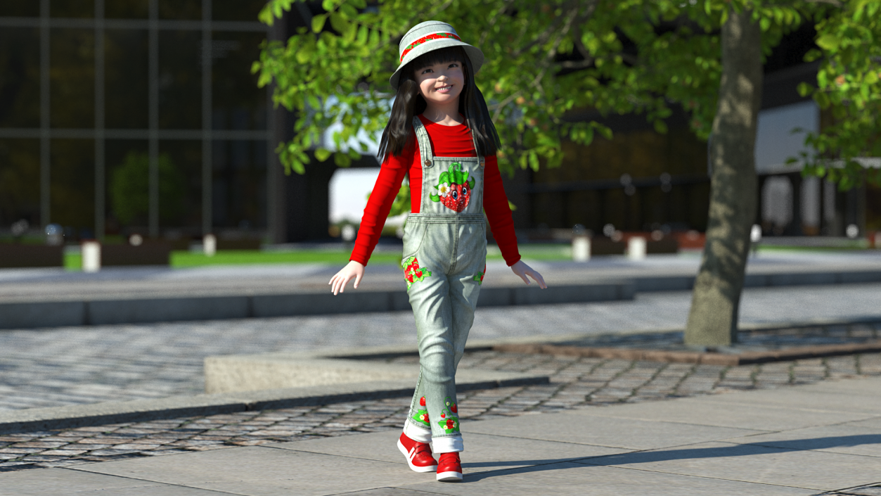 3D Smiling Girl in Street Clothes Walking model