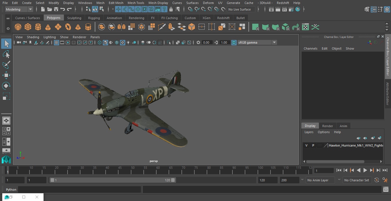 3D model Hawker Hurricane Mk1 WW2 Fighter(1)