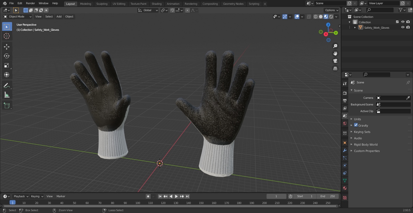 3D Safety Work Gloves model