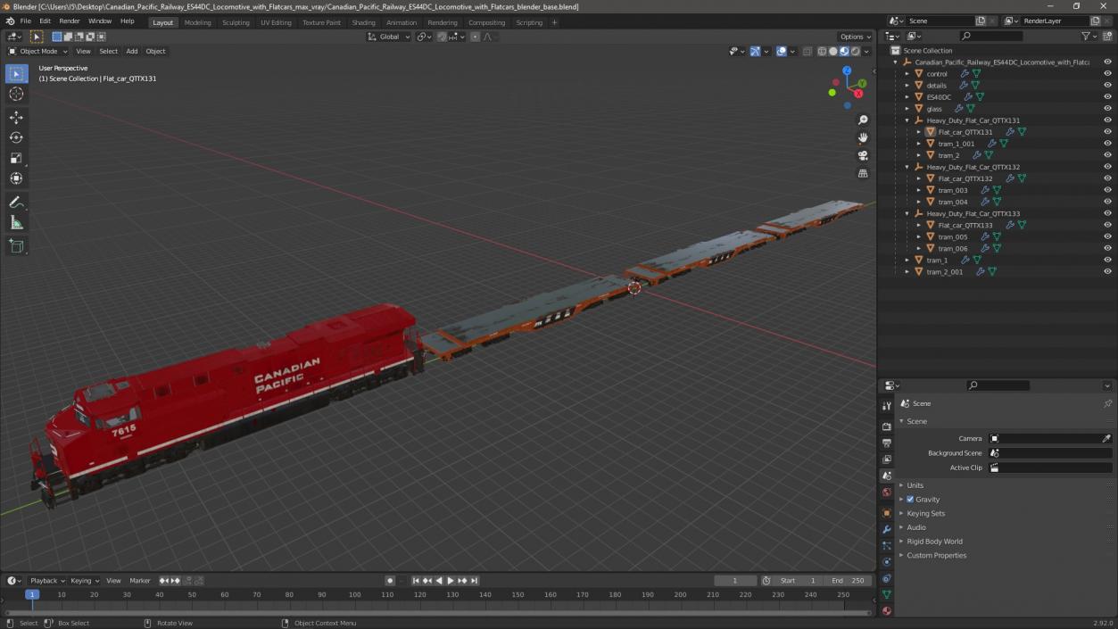 3D Canadian Pacific Railway ES44DC Locomotive with Flatcars