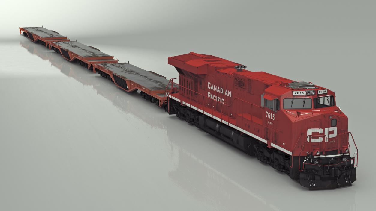 3D Canadian Pacific Railway ES44DC Locomotive with Flatcars